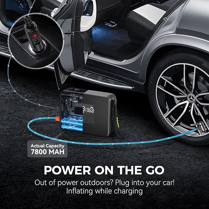 Tire Inflator, Portable Air Compressor 160PSI Dual Power Electric Air Pump for Tire, Air Inflator in Auto Shut-Off, Digital Pressure Gauge Display, for Truck, Cars, Motorcycles, Bikes & Balls