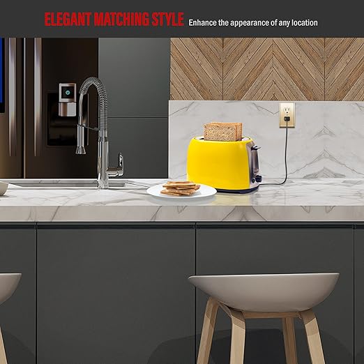 ENERLITES Elite Series Duplex Receptacle with Stainless Steel Metal Wall Plate, Tamper-Resistant Outlet, Commercial Grade, 15A 125V, UL Listed, 61580-TR-GD77PB, Gold with Polished Brass Wall Plate