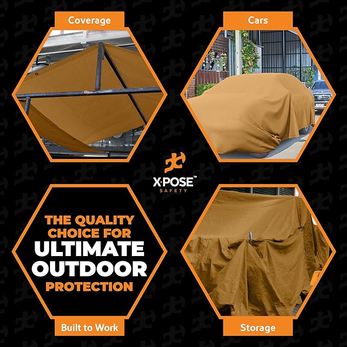 Xpose Safety Canvas Tarp - 10oz Tan Canvas Tarps Heavy Duty Water Resistant with Brass Grommets- Multipurpose Outdoor Tarpaulin for Camping, Canopy, Trailer, Equipment Cover 12' x 16'