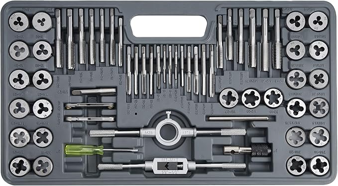 60pcs SAE & Metric Tap and Die Set, Metric Standard Rethreading Tool Kit, Coarse and Fine Threads for Cutting External and Internal Threads, Essential Repair Tool Kit with Storage Case