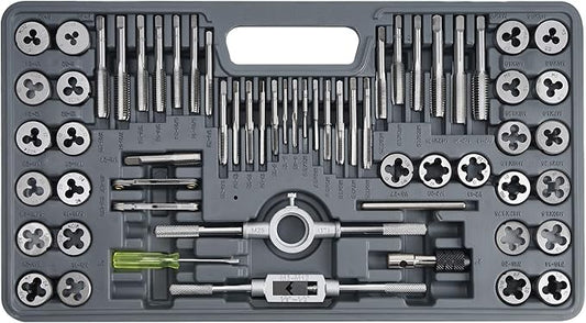 60pcs SAE & Metric Tap and Die Set, Metric Standard Rethreading Tool Kit, Coarse and Fine Threads for Cutting External and Internal Threads, Essential Repair Tool Kit with Storage Case