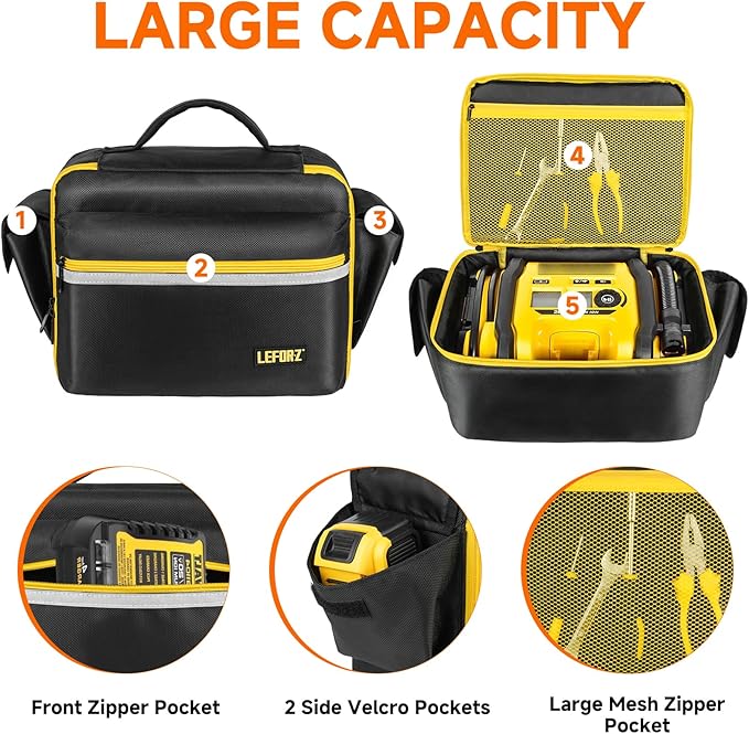 Air Compressor Bag Compatible with DEWALT DCC020IB 20V Max Tire Inflator/DCC18N-18V,Portable Cordless Tools Storage Carrying Case with Pocket for Battery Pack and Charging Kit(Bag Only)