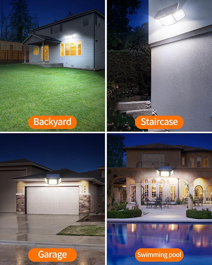 intelamp Solar Outdoor LED Flood Light with 4 Lighting Modes & Remote Control, Dual 180° Motion Sensor, 1200LM, High-Efficiency Panel, 6000mAh Battery, IP65 Waterproof for Garden Patio Yard Security