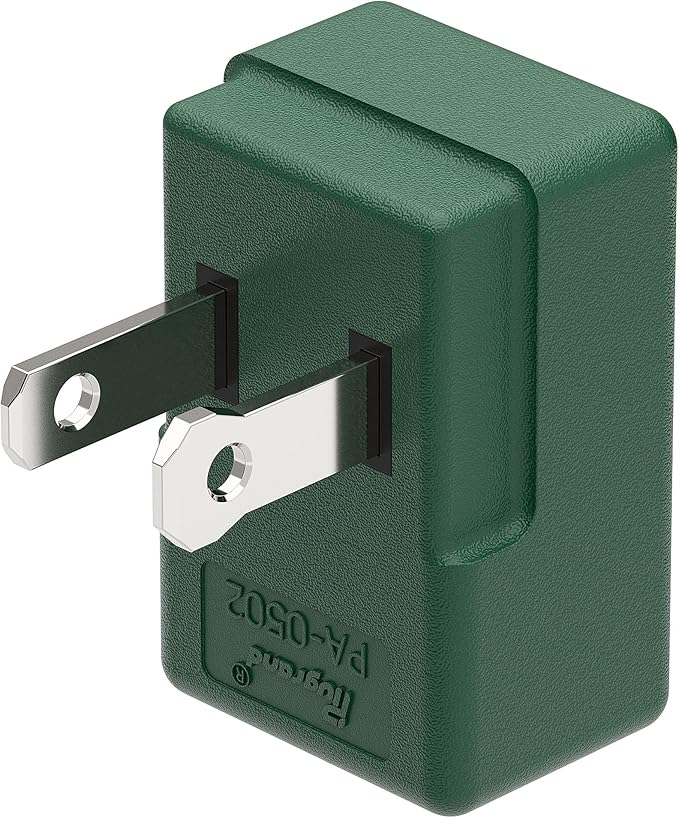 Right Angle Adapter,2-Prong 90 Degree Downward Angled AC Adapter, Polarized 2-Prong L Type Adapter, Vertical Right Angled Down Angle Power Adapter, PA-0502G Green Color