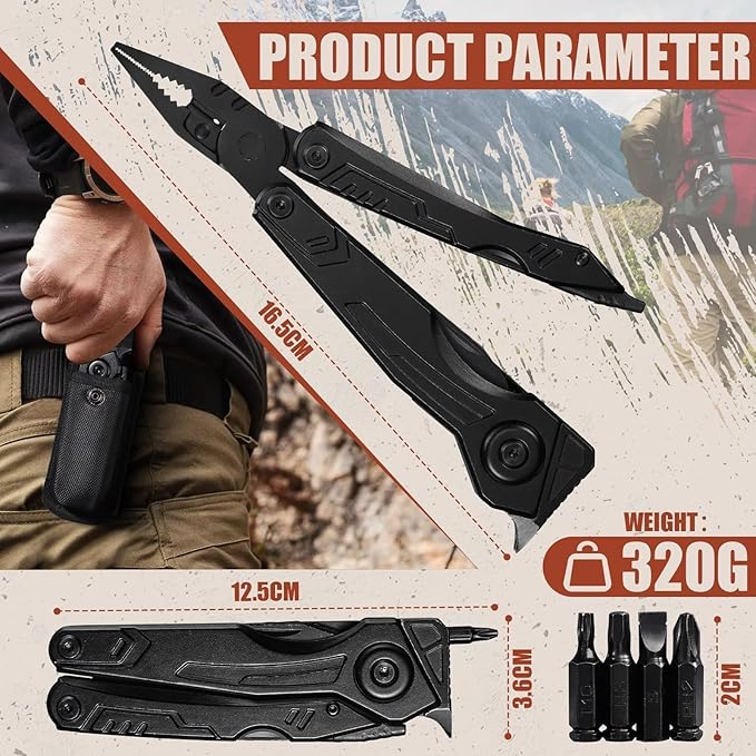 Freelander 20-in-1 Multitool, Multi Tool Pocket Knife with Screwdriver, Bottle Opener, Nylon Sheath and Pocket Clip, Needle Nose Pliers, EDC Multi-Tool Gear Gift for Him, Men