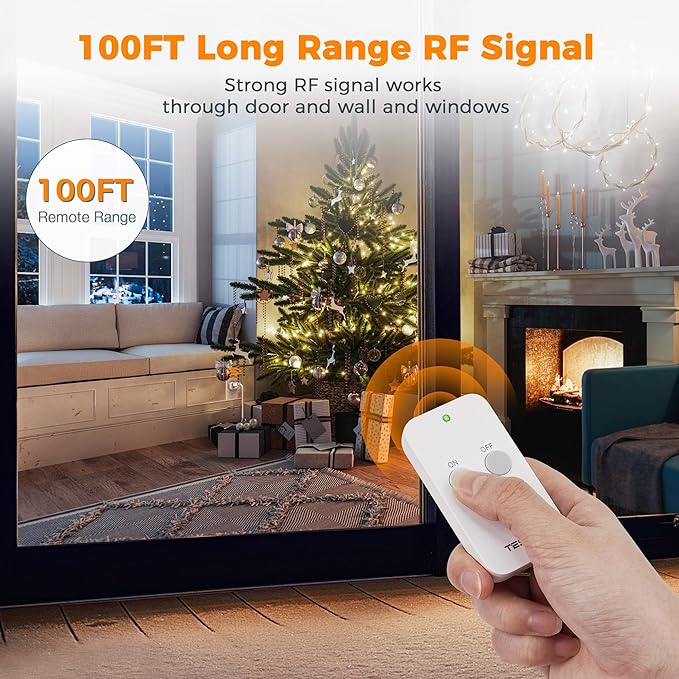 Remote Control Outlet, TESSAN Wireless Electrical Outlet Light Switch, Wall Outlet Plug with ON/Off Switch for Indoor String Lights, Lamps, Small Appliances, 1250W 100ft Range (1 Remote +1 Outlet)