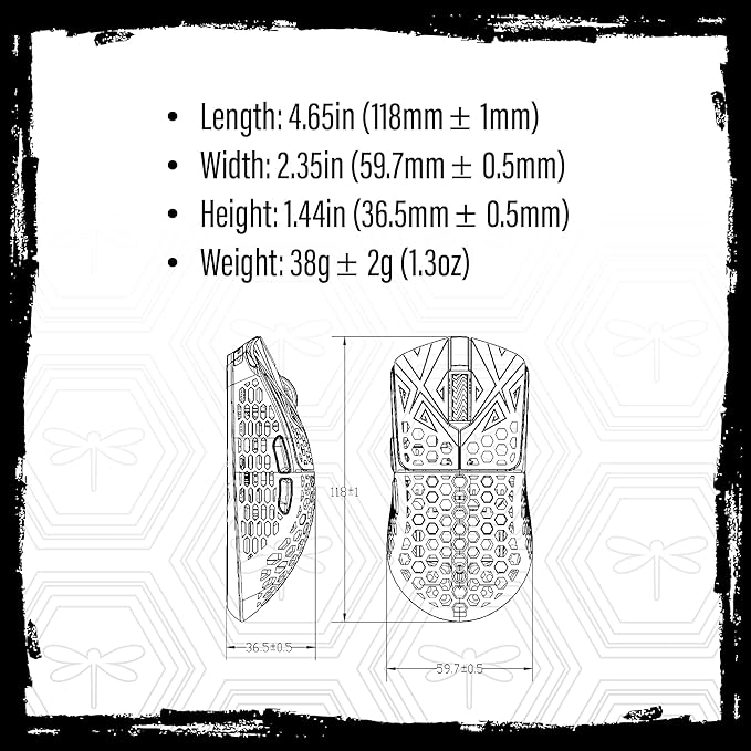 Arbiter Akitsu 8K Carbon Fiber Composite Gaming Mouse - Ultra-Light 38g, Wireless, 26k DPI, USB-C Fast Charging, 60Hr Battery Life, 8k Polling Rate, PIXART 3395 Sensor, LCD Display