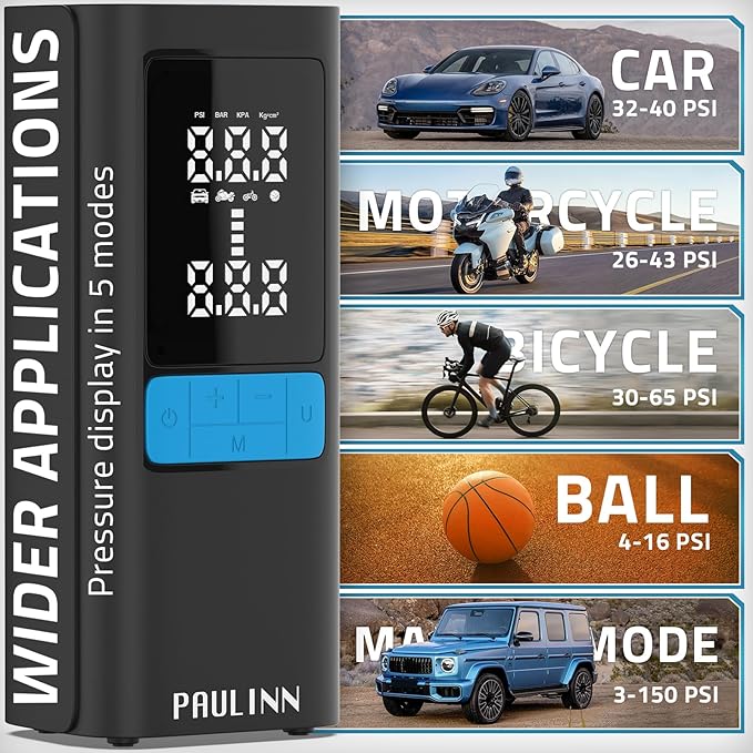 Tire Inflator Portable Air Compressor, 3X Faster 150 PSI 15000mAh Cordless Air Pump for Car with Gauge Dual LCD Display, LED Light & Auto Shut-Off, Tire Pumps for Automobiles/Car/Motor/Bicycle/Ball