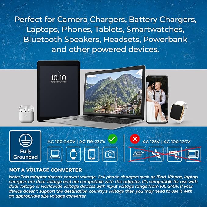 OREI European Power Plug Adapter, with 2 USA Inputs - Travel 3 Pack - Type C (US-9C) - Turkey, Italy, Iceland, and More - Safe Grounded Use with Cell Phones, Laptop, Camera Chargers, CPAP, and More