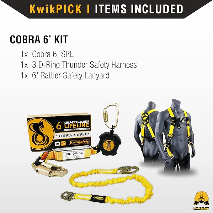 KwikSafety - 6' Cobra Web Self-Retracting Lifeline [KIT] Class 1 Retractable Safety Lanyard SRL ANSI OSHA Fall Gear