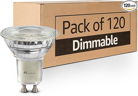 MASTERY MART 120 Pack GU10 LED Light Bulbs, 50 Watt Halogen Equivalent, 5.5W Dimmable, MR16 Spot LED Flood Light Bulbs Replacement for Recessed Track Lighting, 5000K Daylight White