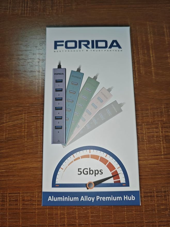 FORIDA USB C Hub, 8 Ports USBC HUB with 7 USB 3.0 Data Ports, Aluminum Alloy Shell USBC Splitter with USB C 5V/3A Power Port Compatible with MacBook, iPad, Surface Pro, XPS, PC and More