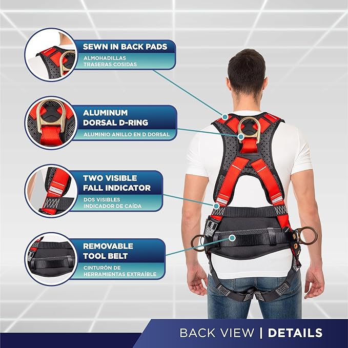 Palmer Safety Hammerhead 5pt Safety Harness Back Padded, QCB Chest, Tongue Buckel Legs Straps, Back & Side D-Rings