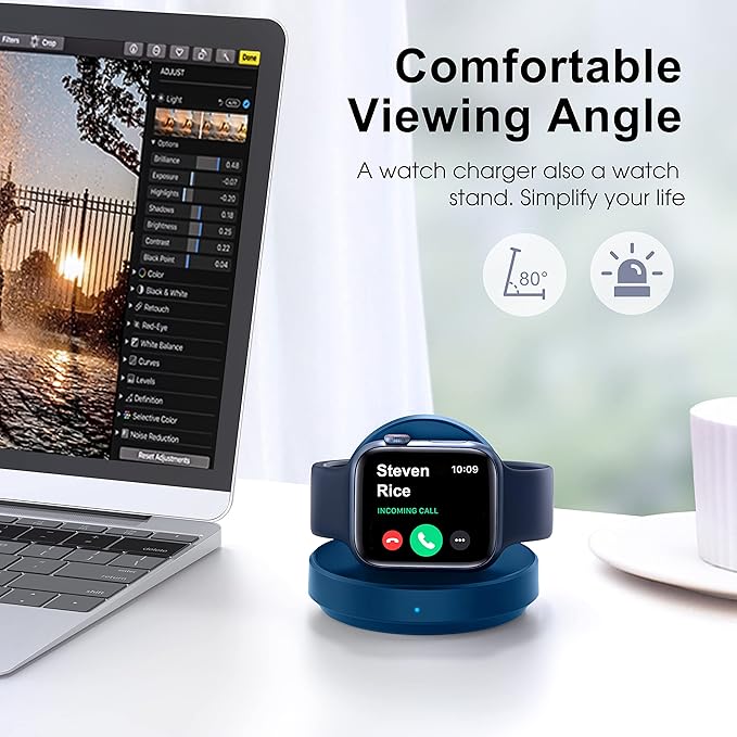 Portable Magnetic Charging Dock for Apple Watch, Wireless Fast Watch Charger Stand with Charging Cable, Support Nightstand Mode, Compatible with Apple Watch 10 9 8 7 SE 6 5 4 3 2/Ultra 2-Blue