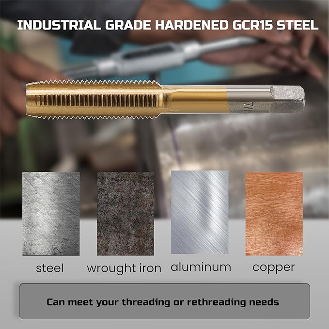 Brass Coated 80pcs SAE & Metric Tap and Die Set, Metric Standard Rethreading Tool Kit, Coarse and Fine Threads for Cutting External and Internal Threads, Essential Repair Tool Kit with Case