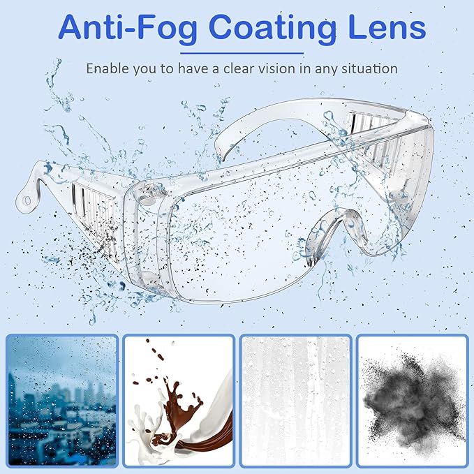 Queekay Safety Glasses over Eyeglasses Anti Dust Impact Scratch Safety Goggles for Men Women Nurses Workers Architect Lab