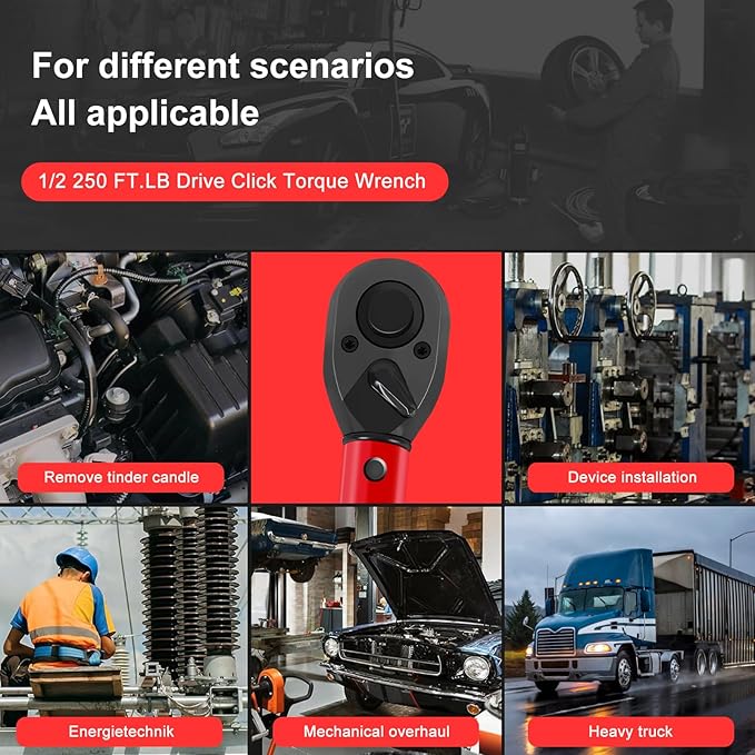 1/2 Torque Wrench,1/2 Torque Wrench 30-250 Ft Lb(40.7-339.0 Nm) Dual scale,torque wrench 1/2 drive 250 ft-lb Pre-Calibrated Accuracy+-3% - Ideal for Automotive & Heavy Machinery Use