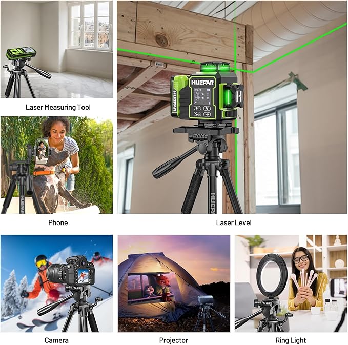 Huepar Professional Laser Level Tripod, 60 Inch Adjustable Laser Level Stand, Suit for Heavy Duty Laser Levels, Point Lasers, Laser Distance Measures; 1/4" & 5/8" Thread Mount, Non-Slip Feet, TPD14B