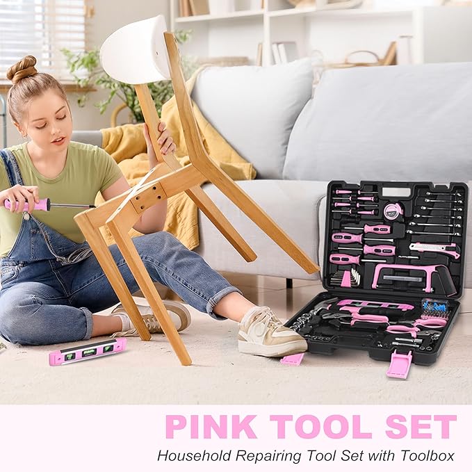 FASTPRO 198-Piece Pink Tool Set, Household Repairing Tool Set with Toolbox, SAE Mechanics Hand Tool Kit for DIY, Home Maintenance