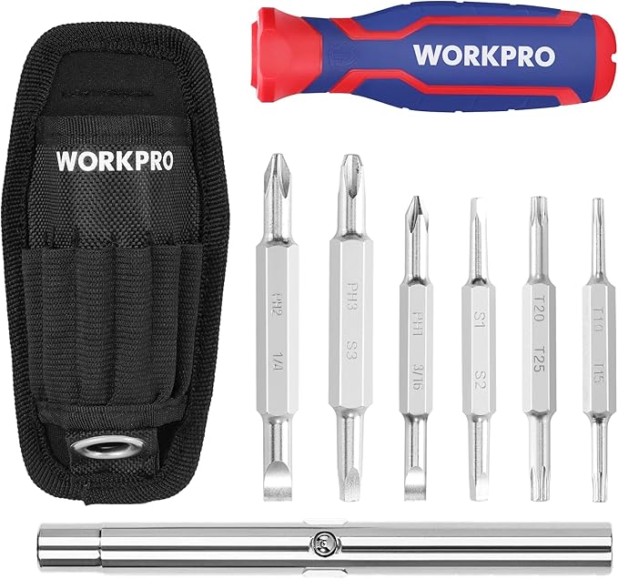 WORKPRO 15-in-1 Multi-bit Screwdriver Set Tool All in One, Portable Multi-purpose Screw-driver, Slotted/Philips/Torx/Square