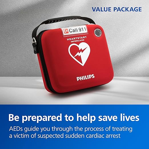 Philips HeartStart Ready Pack AED Defibrillator with Portable Emergency Medical Kit, CPR Guidance and Voice Prompts, Value Package with Standard Carry Case, M5066A-R01VPB