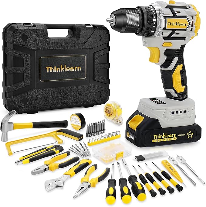 20V Brushless Drill Set, Cordless Power Drill with 2.0Ah Battery,119 PCS Combo Tool Kit for Men, 10mm 3/8" Keyless Chuck, 21+1 Torque Setting Power Tool Set for DIY Garden House Office Repair