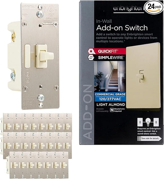 Enbrighten Almond Add-On Switch, QuickFit & SimpleWire, Z-Wave/Zigbee, Not A Stand Alone Switch, 24 Pack, 85097