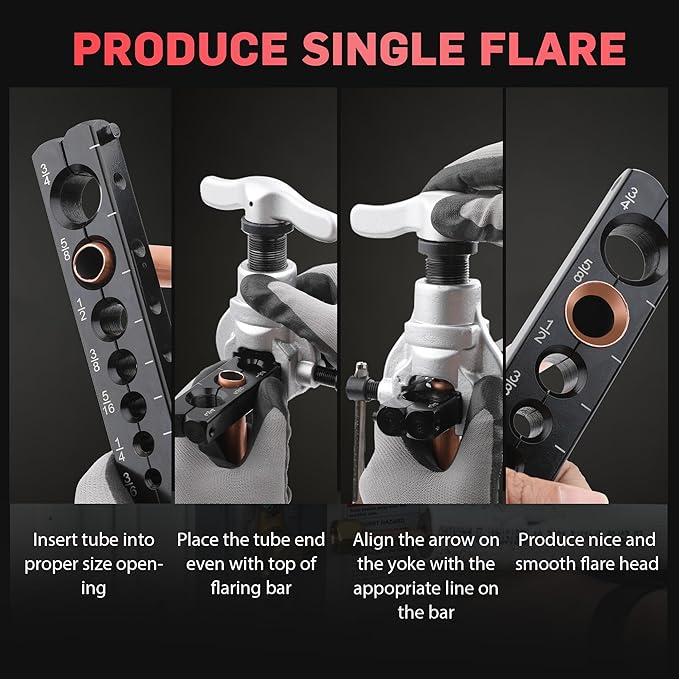 Flaring Tools Set with 7 Dies Sizes 3/16-3/4 inch 45 Degree Angle Eccentric Cone for Copper Brass Aluminum Mild Steel HVAC Refrigeration Plumping Work
