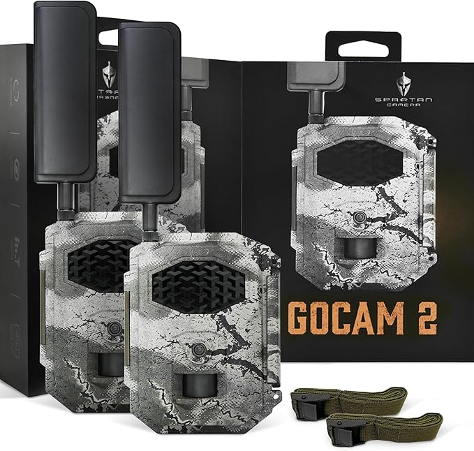 Spartan Camera 2025 Upgrade 2 Pack GoCam2 Cellular APP Control Trail Camera, 4G LTE, 1080P Video, FHD Photos, No Glow, Night Vision, Motion Activated, IP65 Water Resistant (Spartan Areus, Verizon)