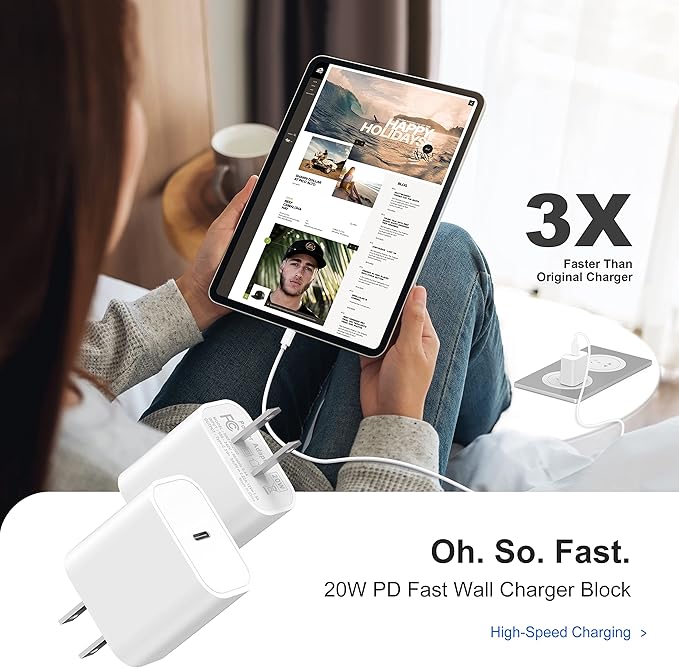 LCGENS USB C Wall Charger, 2-Pack 20W Fast Charger Block, Type C PD Power Delivery Charging Block Plug for iPhone 11/12/13/14/15/16/Pro Max, XS/XR/X, iPad Pro, AirPods Pro, AirPods4，watch10 ultra2