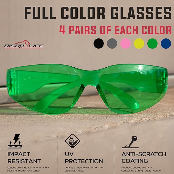BISON LIFE Keystone Color Lens Safety Glasses | Anti Scratch | Impact Resistance | ANSI Z87.1 Standard | UV 400 Protection