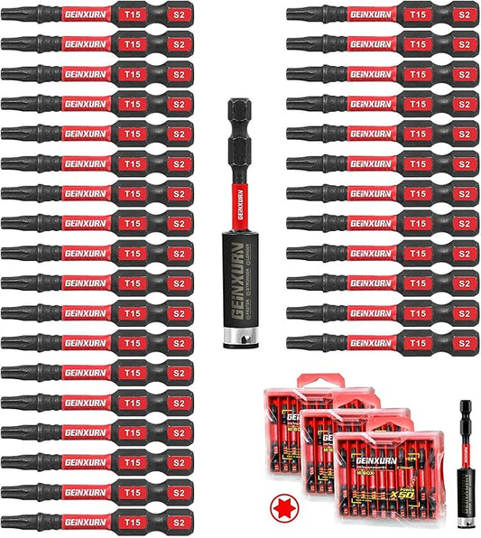 30Pieces 2 In. T15 Impact Tough Magnetic Screwdriver Bit Set, #15 Torx Head Power Bits, S2 Alloy Steel Star Bits with 1Pc Impact Bit Holder and Storage M-Box