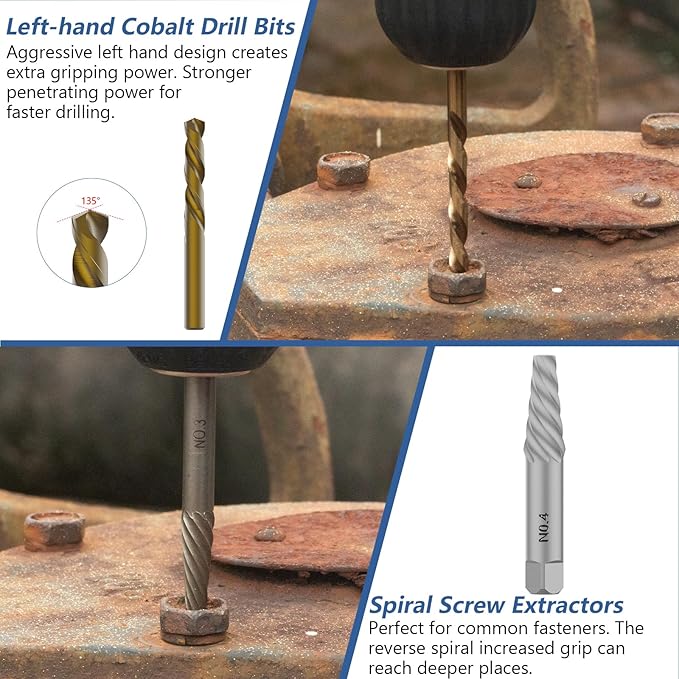 MABLEVI 49 Pcs Screw Extractor Bolt Extractor Set, Left Hand Drill Bit Set, Easy Out Multi-Spline Stripped Bolt Remover for Broken Rusted Nuts Bolts Screws