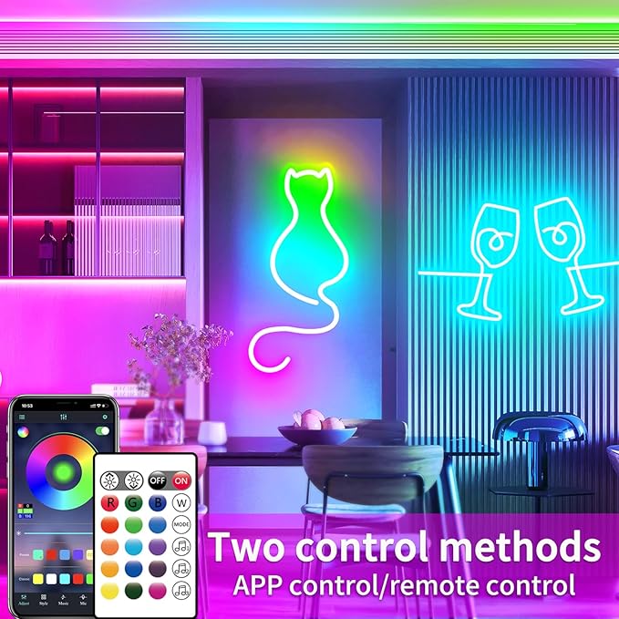 16.4FT DC24V RGB LED neon Rope Lights with Remote/APP Control Waterproof Flexible Neon LED Strip Lights LED neon Rope Lights for Bedroom Room Outdoors Decor