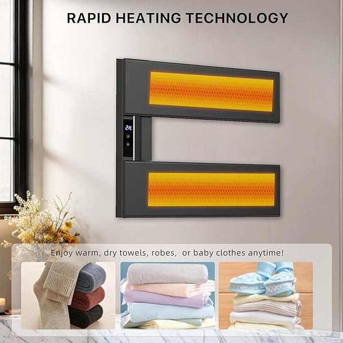 Electric Heated Towel Warmer Rack - Wall-Mounted with Timer & Temperature Control, Plug-in/Hardwired, Fast Heating, Smart Touch Panel
