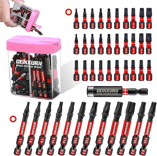 Impact Torx Screwdriver Bits Set,43 Pcs(T7-T40) Magnetic 1"& 2" Long S2 Steel Torx Driver Bits with Magnetic Bit Holder Storage Colorful Box