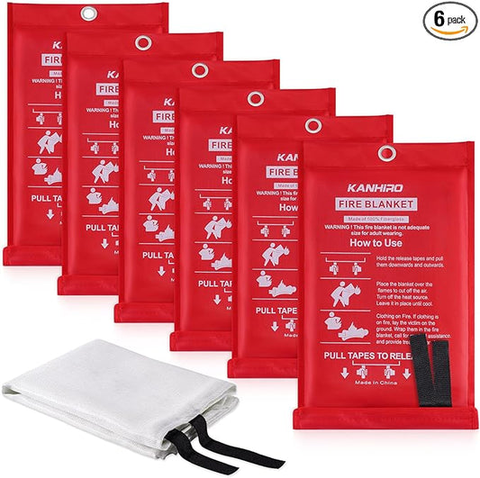 KANHIRO Fire Blanket Emergency for Home Kitchen - Fiberglass Fire Suppression Blanket Great for School, Fireplace, Grill, Car, Office, Warehouse (6 Pack, 39 in X 39 in)