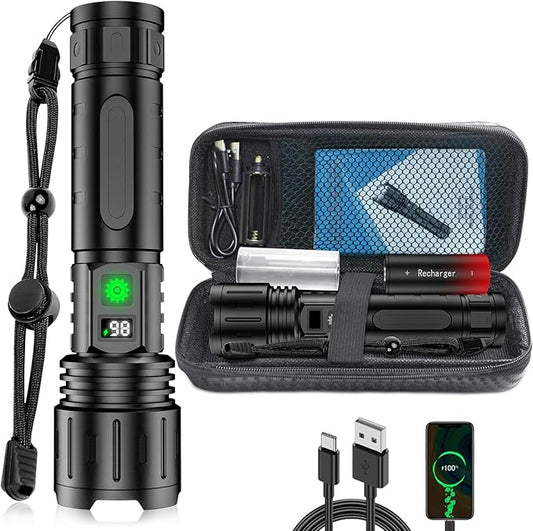 LED Flashlights High Lumens Rechargeable, Super Bright Powerful Flashlight, Type-C, 5 Modes, Zoomable, IPX5 Waterproof High Powered Tactical Flash Light for Emergency Camping Hiking