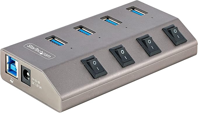 StarTech.com 4-Port Self-Powered USB-C Hub with Individual On/Off Switches, USB 3.0 5Gbps Expansion Hub w/Power Supply, Desktop/Laptop USB-C to USB-A Hub, USB Type C Hub w/BC 1.2 (5G4AIBS-USB-HUB-NA)