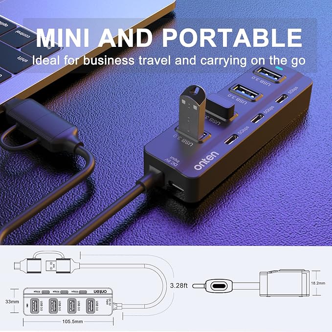 USB C Hub,7 Ports USB3.0 to USB-C HUB with a USB C to USB 3.0 Adapter. 3.2ft Cable 4*USB3.0 Ports,3*USB C Ports forThunderbolt 3/4 MacBook Surface Pro and More USB/USB C Devices
