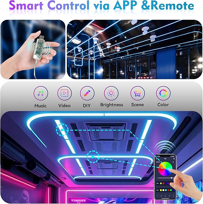 16.4ft Neon LED Rope Lights, 360 Led Light Strip Waterproof Strip with Music Sync,Remote & APP Control,USB-Powered Flexible Lighting for Indoor/Outdoor Gaming Room,Bedroom, and Wall Decor