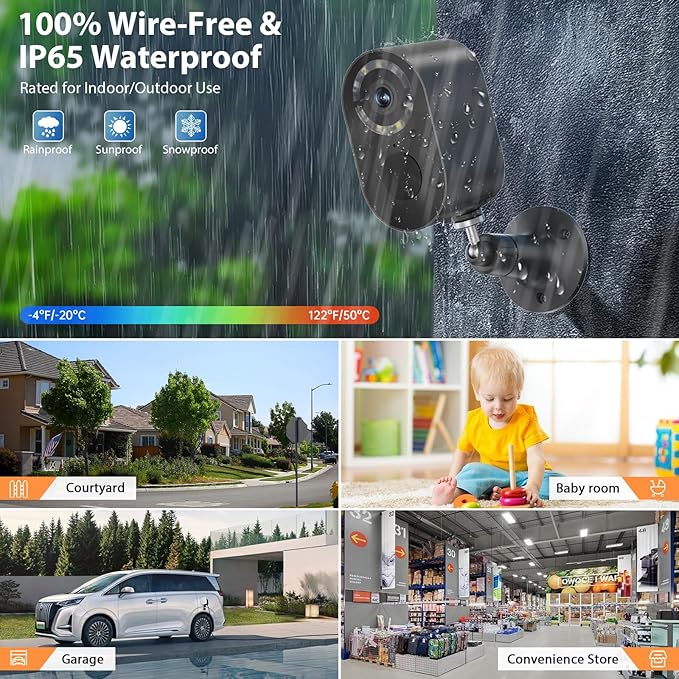 Security Cameras Wireless Outdoor,2.4GHz WiFi Security Camera Outdoor 2K Battery Powered Cameras for Home Security,AI Motion Detection,Color Night Vision,2-Way Audio,Waterproof