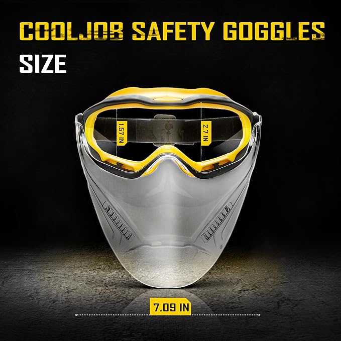 COOLJOB Safety Goggles Over Glasses with Anti-Fog Clear Lens, ANSI Z87.1 Impact Resistance and UV Proof, Adjustable Headband
