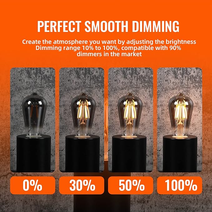 OMED LED Edison Vintage Light Bulbs 40 Watt Equivalent E26 Base 2200k Warm White Dimmable ST64 Smoke Grey Glass 40w Energy Saving Ideal Dining Rooms Durable Light for a Cozy Atmosphere 6 Pack