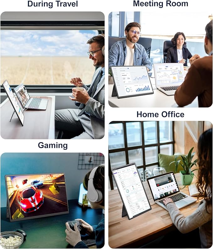 16.1" Portable Monitor, 1200P FHD Laptop Screen Extender, 360° Rotating Detachable Stand, Plug&Play Dual Monitor, Ultra-Thin Zero Frame Portable Screen for Laptop/PC/Mac/Windows/PS5