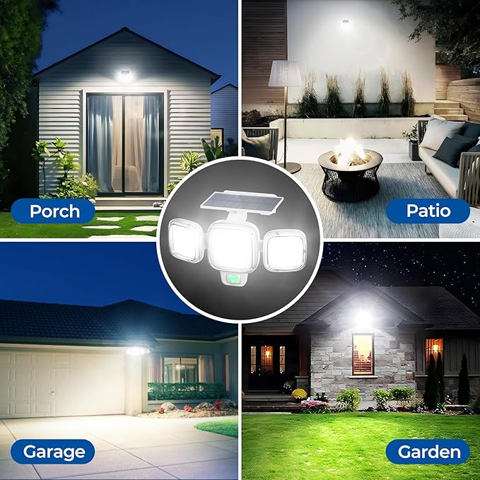 CINOTON Solar Motion Sensor Outdoor Lights, 3 Modes LED Security Flood Light with Remote Control, IP65 Waterproof Solar Powered Outside Wall Lighting for Garden Porch Garage Yard Driveway White 2 Pack