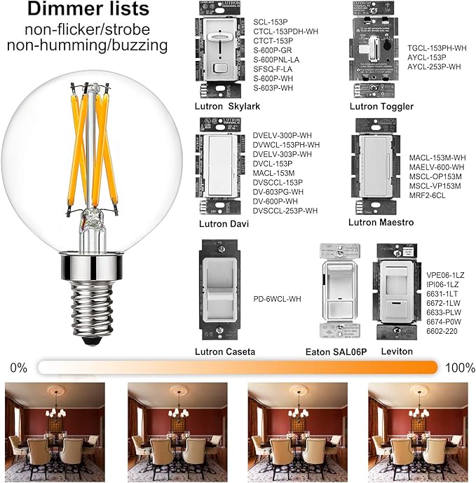 LiteHistory e12 led dimmable g16.5 Light Bulb 6W Equal 60 Watt 600lm AC120V e12 Candelabra Bulb 60 Watt for Chandeliers,Ceiling Fan,Vanity Warm White 2700K Globe e12 Light Bulb 6Pack