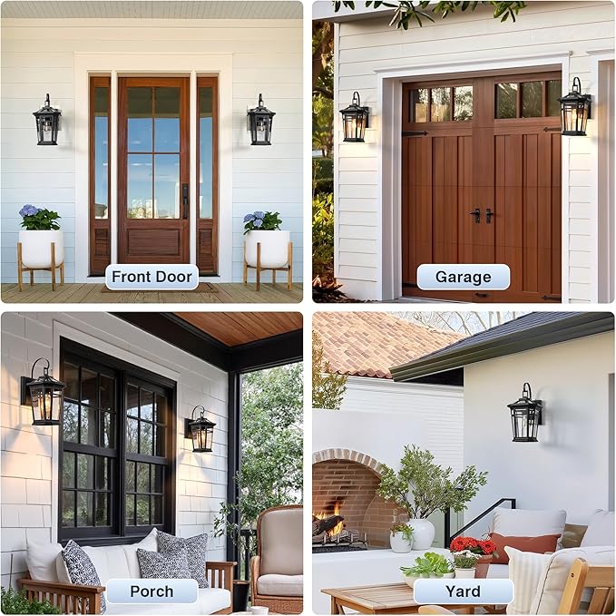 VIANIS Large Outdoor Light Fixture, Black Modern Dusk to Dawn Outside Lighting with Transparent Tempered Glass, Aluminum Waterproof and Anti-Rust Exterior Lighting Fixtures for Porch, Garden, Doorway