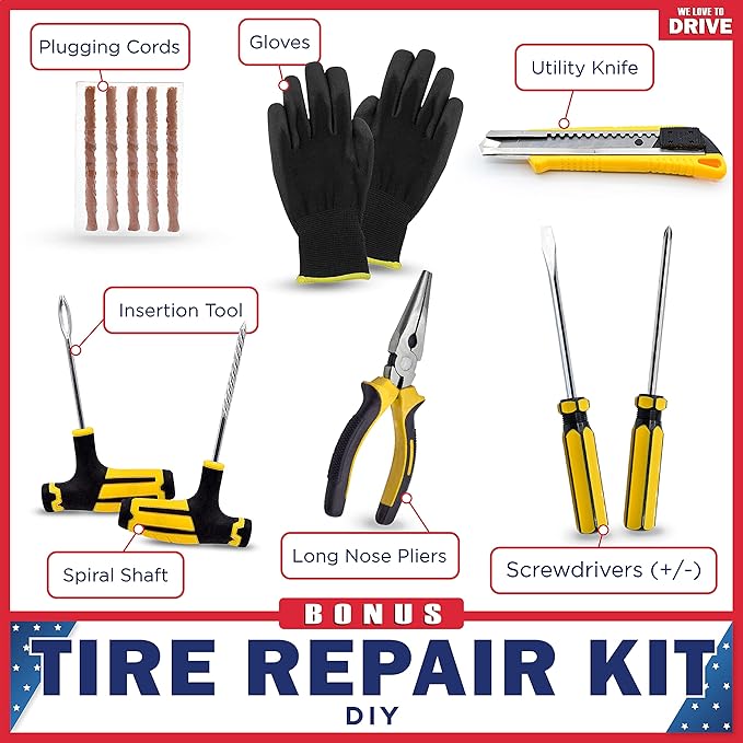 Tire Inflator Portable Air Compressor – 12V DC Air Pump for Car Tires, 150 PSI Electric Air Pump with Tyre Pressure Gauge – Corded Black by WE LOVE TO DRIVE