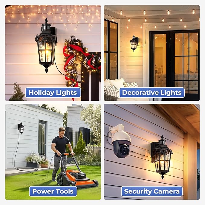 16.4" Motion Sensor Outdoor Lights with GFCI Outlet, 2-Pack ORB Outdoor Porch Light with Water Ripple Glass, 4-Modes Waterproof and Anti-Rust Dusk to Dawn Outdoor Lighting for Garage Patio